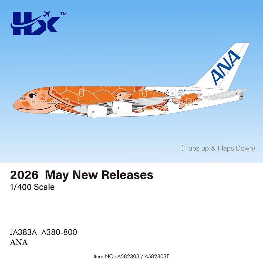 HX Models ANA Airbus A380 JA383A Flying Honu-Lani Orange Turtle 1/400