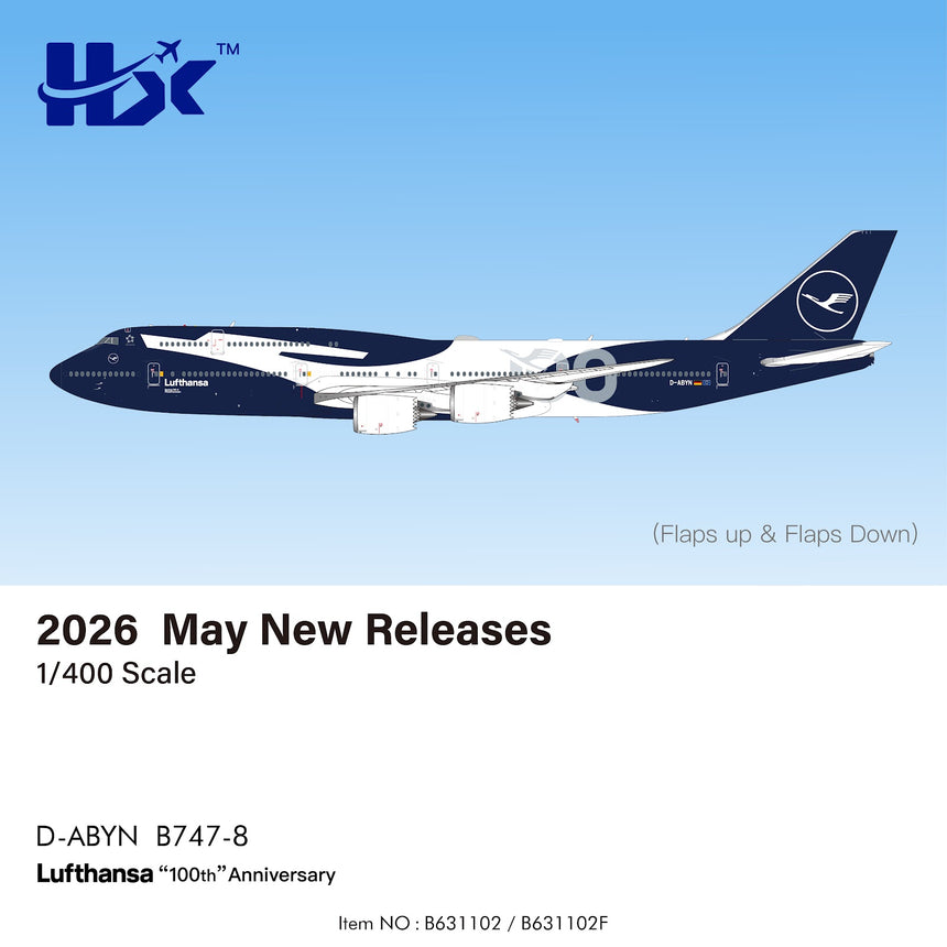 HX Models Lufthansa Boeing 747-8 D-ABYN Flaps Down 100th Anniversary 1/400