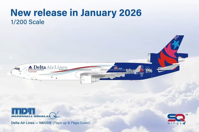 SQ Wings Delta Air Lines Special Delivery Livery McDonnell Douglas MD-11 N812DE 1/200 Aircraft Scale Model