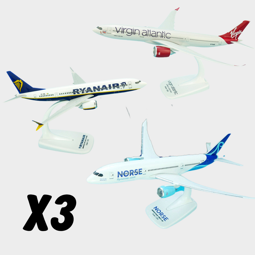 Virgin Atlantic, Norse and Ryanair Snap-fit 1/200 Bundle Set of 3