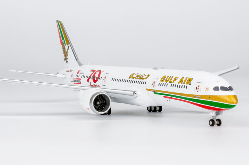 NG Models Gulf Air Boeing 787-9 Dreamliner A9C-FG (1976 retro cs, "70 Years" sticker) 1/400 Aircraft Scale Model