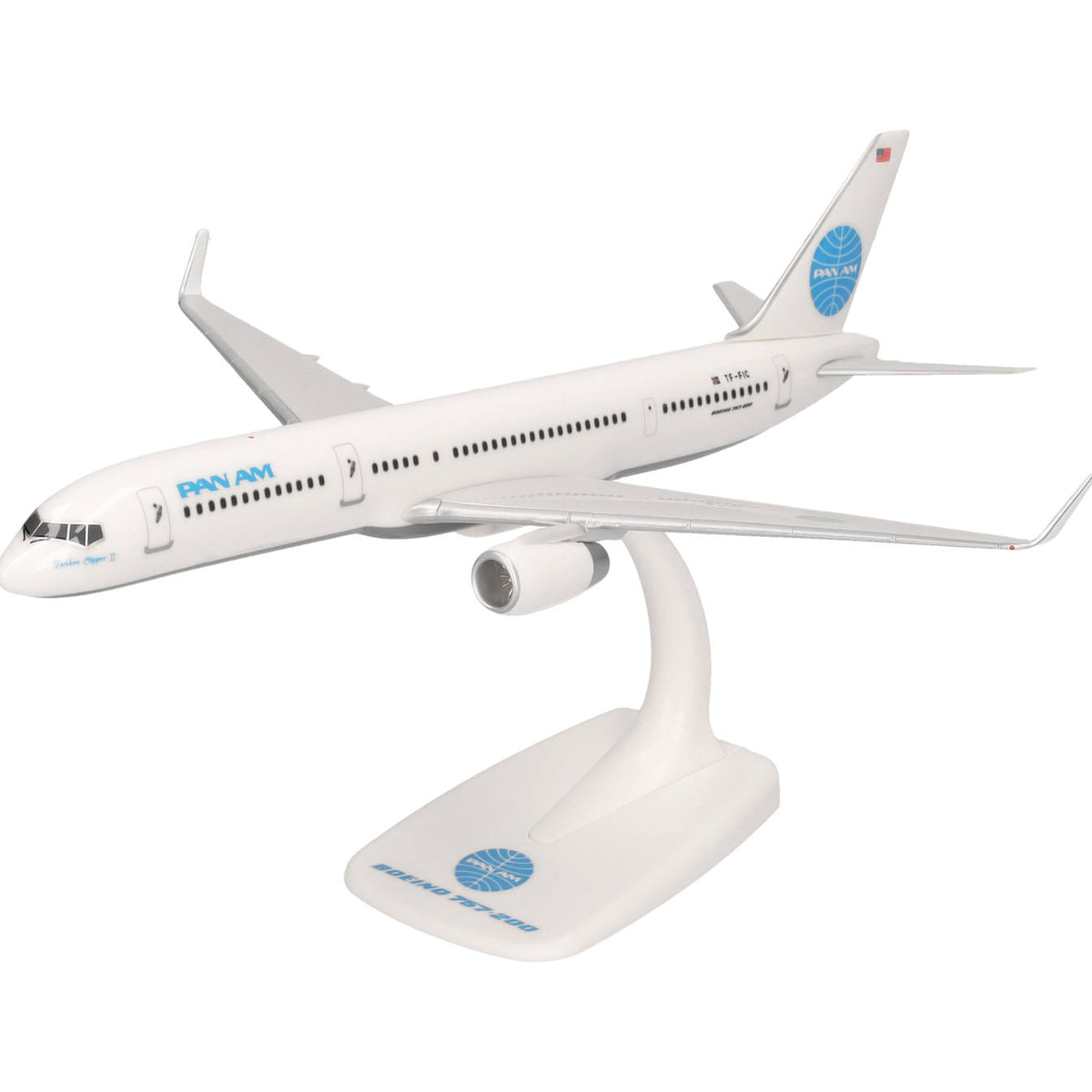 Herpa Modèle d'avion Boeing 757-200 Pan Am Transatlantic à l'échelle 1:200, miniature en plastique avec piédestal, modélisme, édition collectors