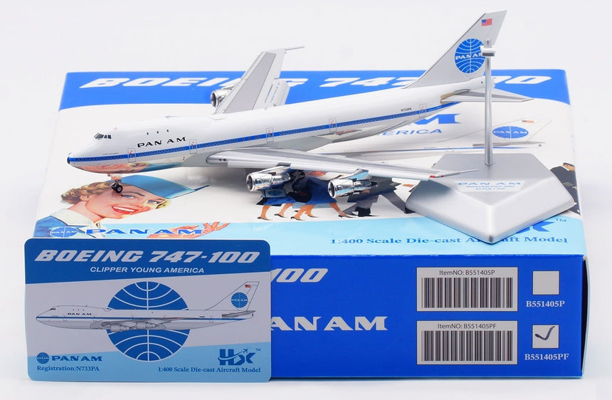 HX Models Pan Am Boeing B747-100 “Clipper Young America” N733PA Flaps-Down Version 1/400 Scale