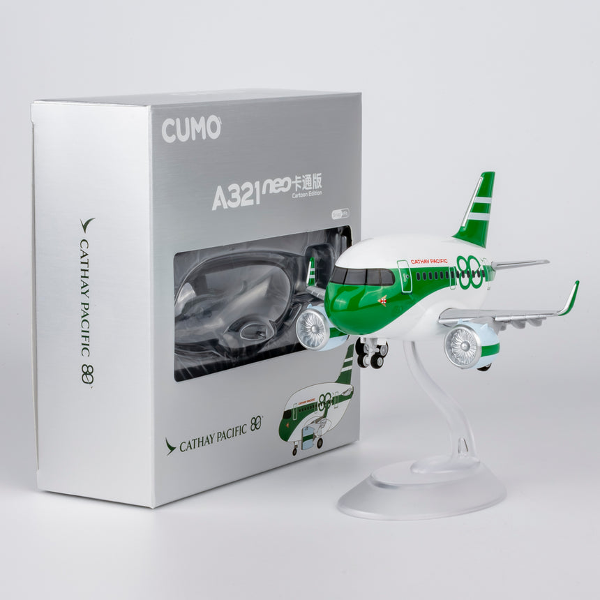 CUMO Wings Airbus A321neo Cute Aircraft Model – Cathay Pacific 80th Anniversary Retro Livery - Snap-Fit ABS Collectible with Display Stand 10.5×12.5×7.5 cm