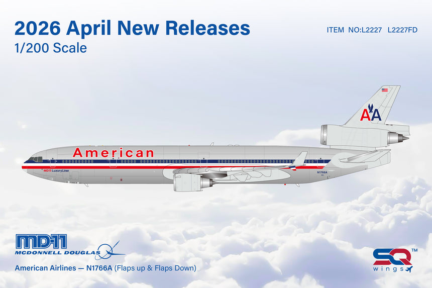 SQ Wings American Airlines McDonnell Douglas MD-11 N1766A "Flaps Down" 1/200 Aircraft Scale Model