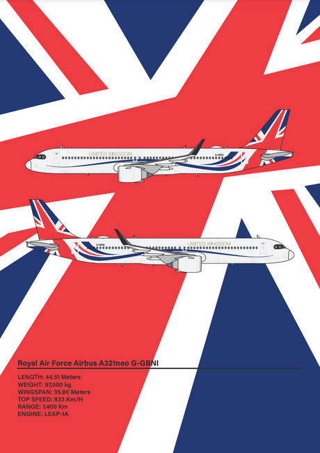 RAF 'UK Government' Airbus A321neo G-GBNI A3 Portrait Poster