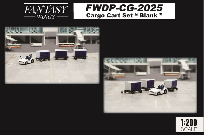 Fantasy Wings Cargo Cart Set With Driver and Containers 1/200 Scale