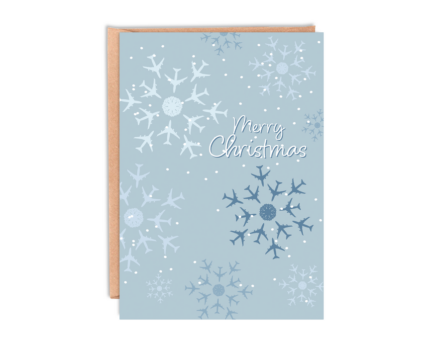 Airplane Snowflakes Christmas Card With Envelope