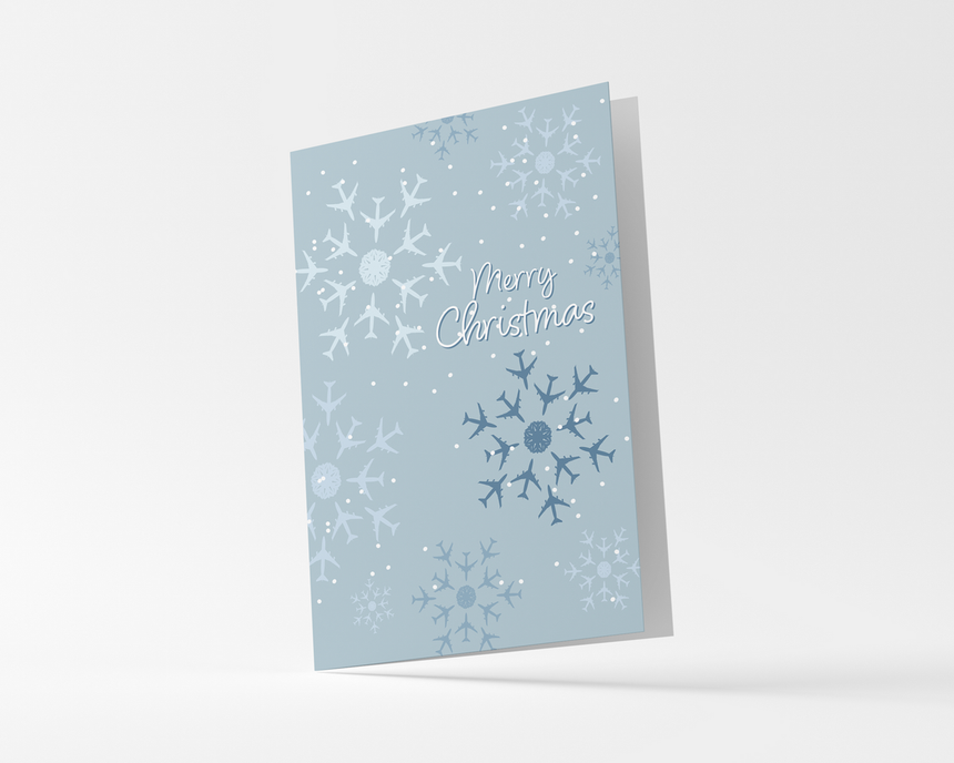 Airplane Snowflakes Christmas Card With Envelope