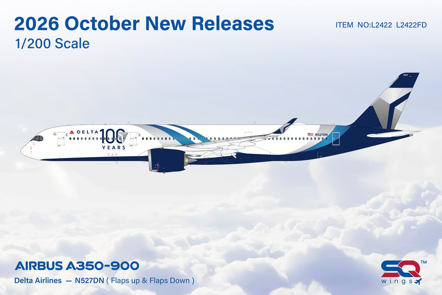 SQ Wings Delta Air Lines Airbus A350-900 N527DN Flaps Down "100 Years" 1/200 Aircraft Scale Model