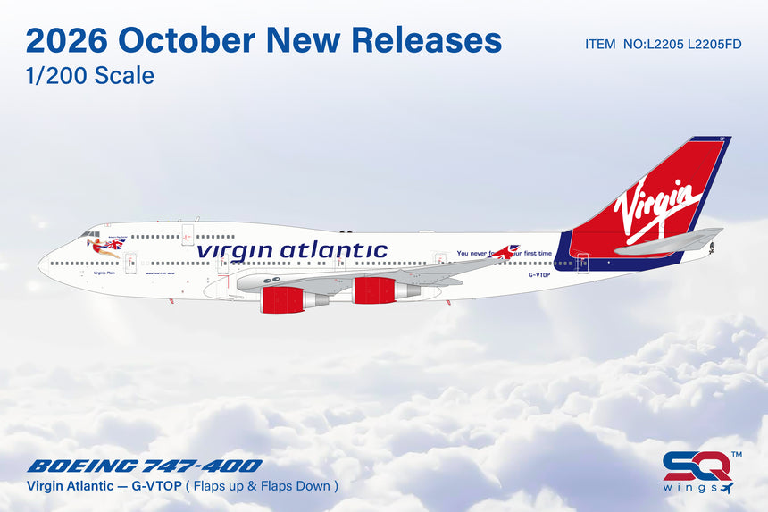 SQ Wings Virgin Atlantic Boeing B747-400 G-VTOP Flaps Down 1/200 Aircraft Scale Model