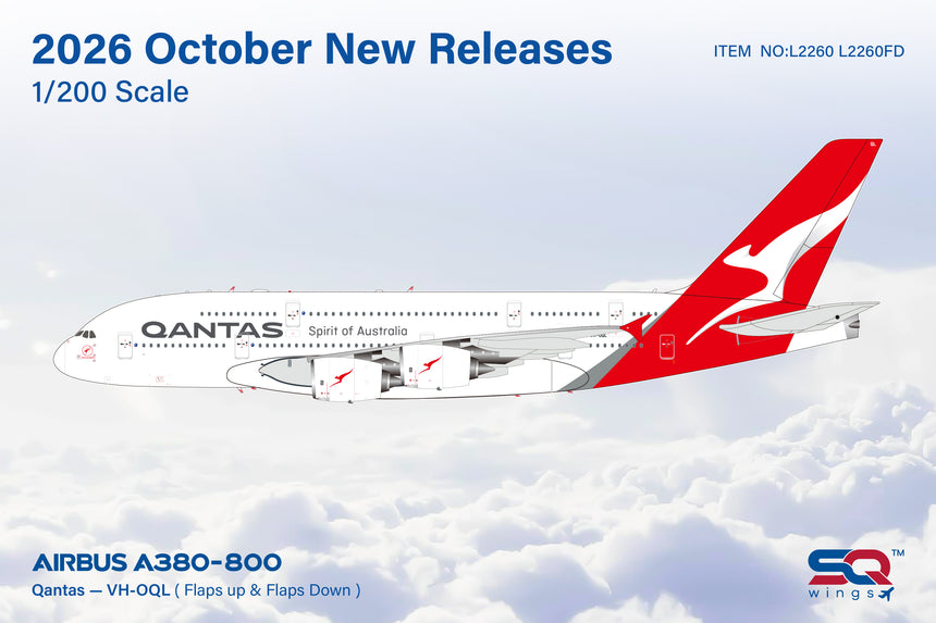SQ Wings Qantas Airbus A380 VH-OQL Flaps Down 1/200 Aircraft Scale Model