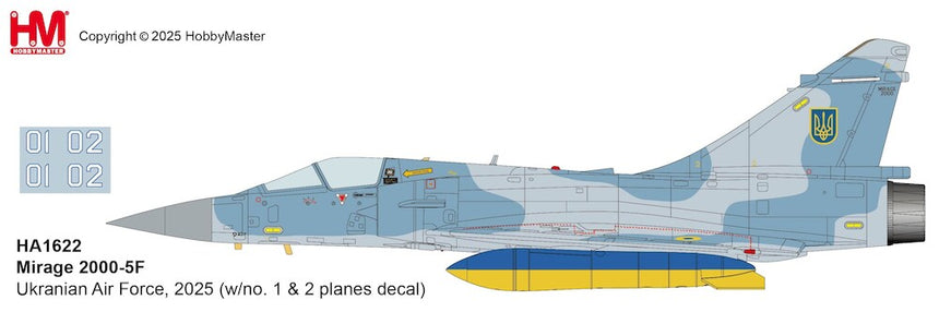 Hobby Master Mirage 2000-5F Ukranian Air Force, 2025 (w/no. 1 & 2 planes decal) 1/72 Aircraft Scale Model