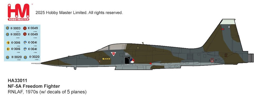 Hobby Master NF-5A Freedom Fighter RNLAF, 1970s (w/ decal for 5 planes) 1/72 Aircraft Scale Model