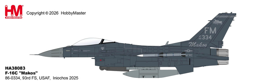 Hobby Master F-16C "Makos" 86-0334, 93rd FS, USAF, Iniochos 2025 1/72 Aircraft Scale Model