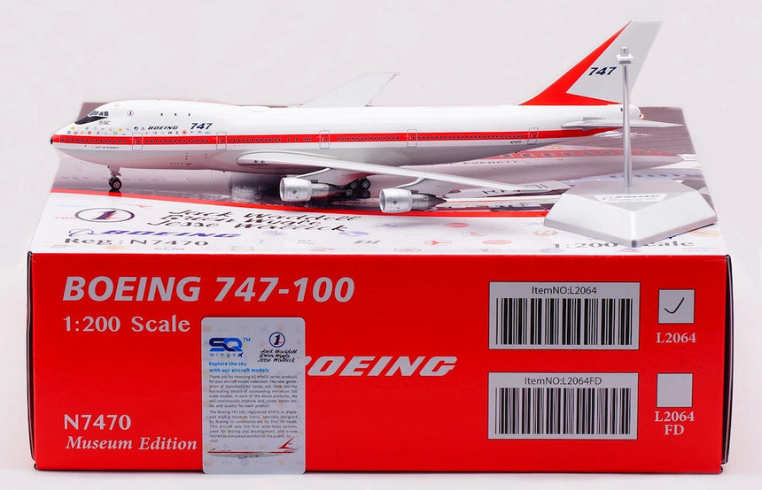 SQ Wings Boeing Company "Museum Livery" Boeing B747-100 N7470 1/200 Aircraft Scale Model
