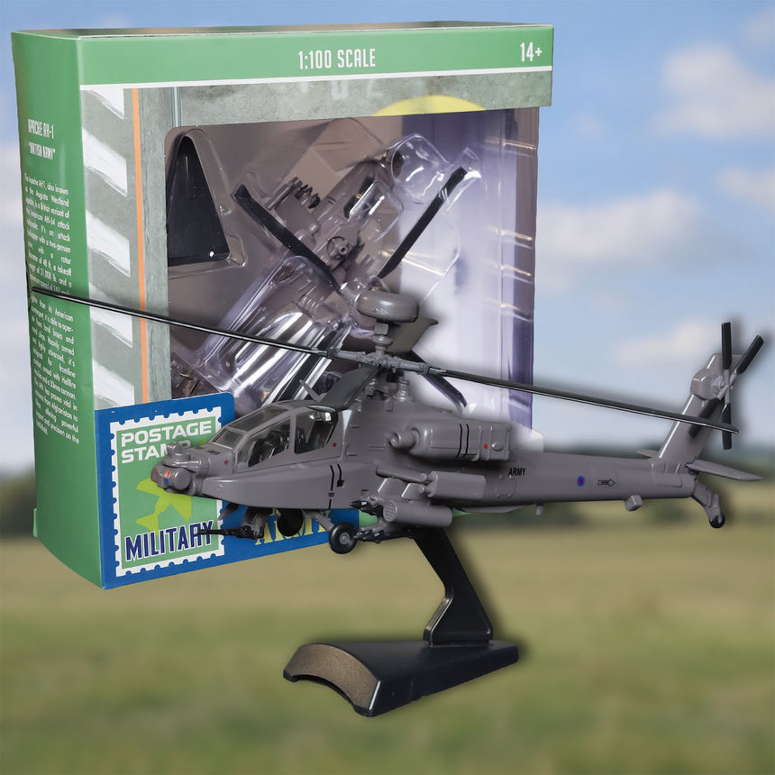 Postage Stamp Military RAF Apache AH-1 Helicopter 1/100 Aircraft Scale Model