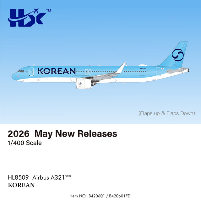 HX Models Korean Air Airbus A321 HL8509 New Livery 1/400