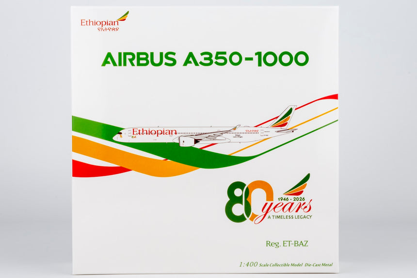 NG Models Ethiopian Airlines Airbus A350-1000 ET-BAZ (with 80th anniversary stickers) 1/400 Aircraft Scale Model