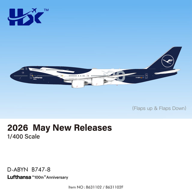 HX Models Lufthansa Boeing 747-8 D-ABYN Flaps Down 100th Anniversary 1/400