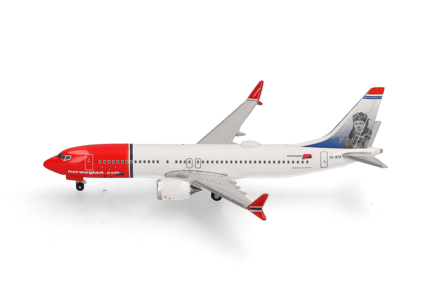 Herpa Norwegian Air Shuttle Boeing 737 Max 8 - SE-RTA "Charles Lindbergh" 1/500 Aircraft Scale Model
