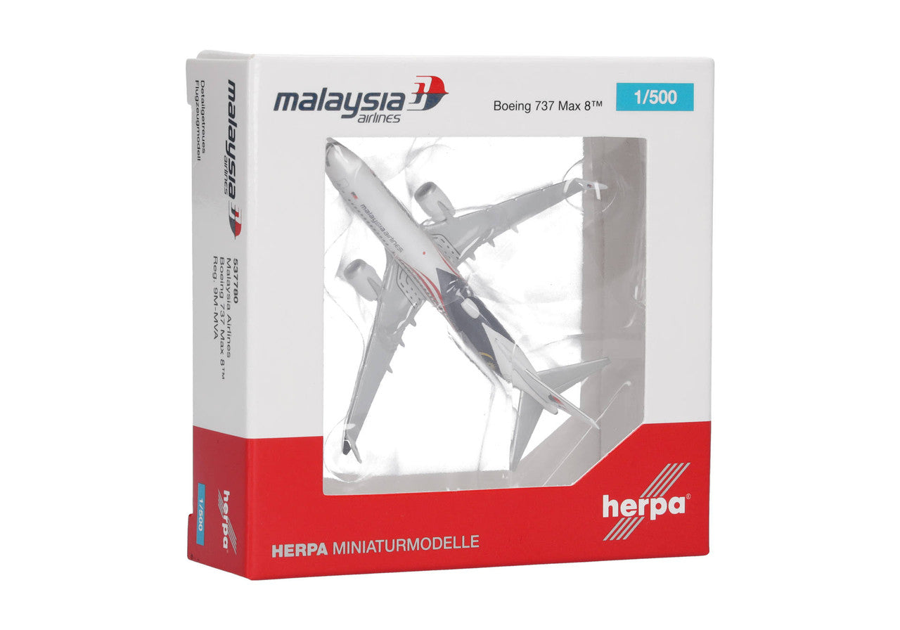 Herpa Malaysia Airlines Boeing 737 Max 8 – 9M-MVA 1/500 Scale