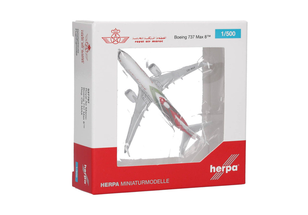 Herpa Royal Air Maroc Boeing 737 Max 8 – CN-MAX 1/500 Aircraft Scale Model