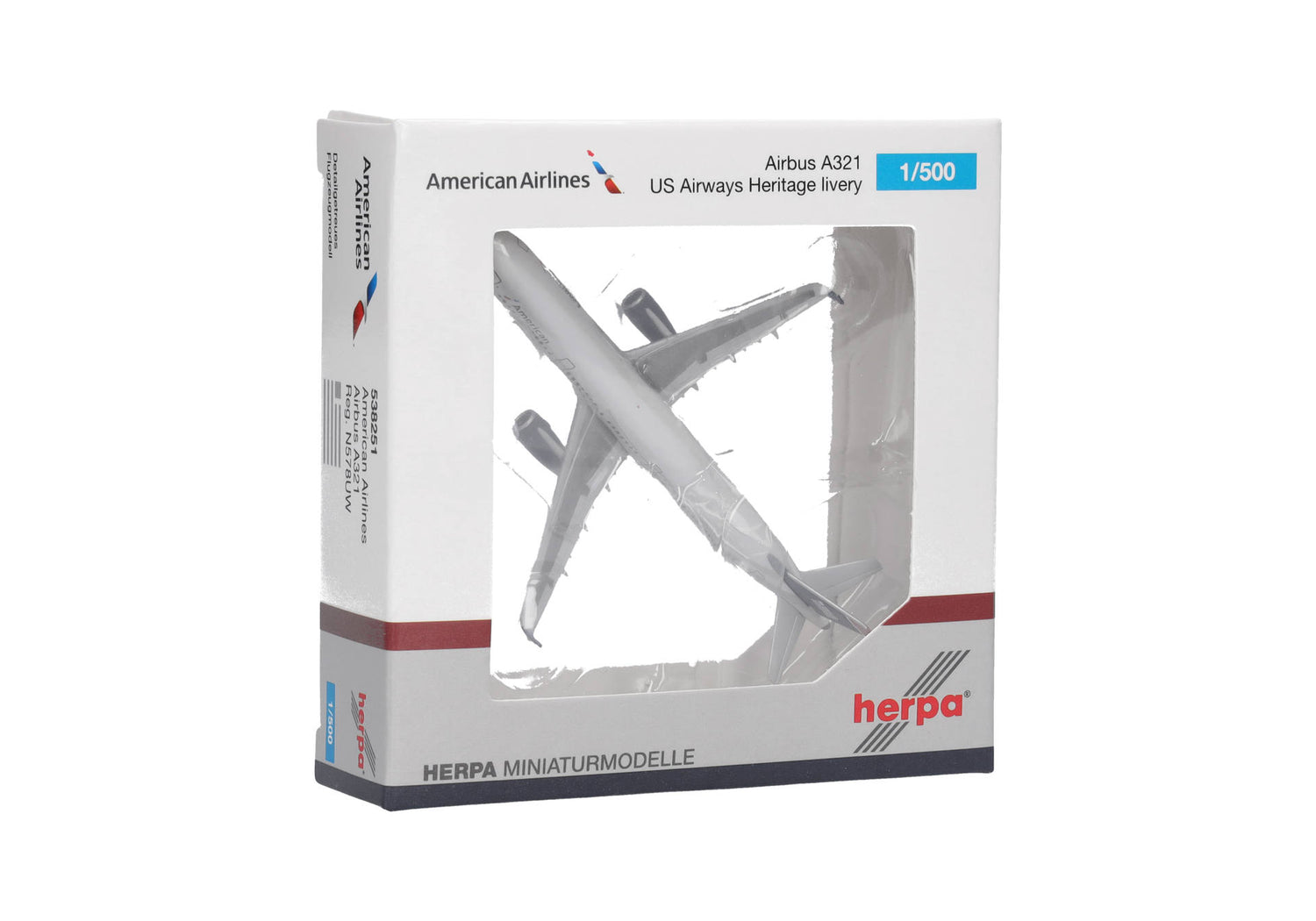 Herpa American Airlines Airbus A321 - US Airways Heritage livery – N578UW 1/500 Aircraft Scale Model