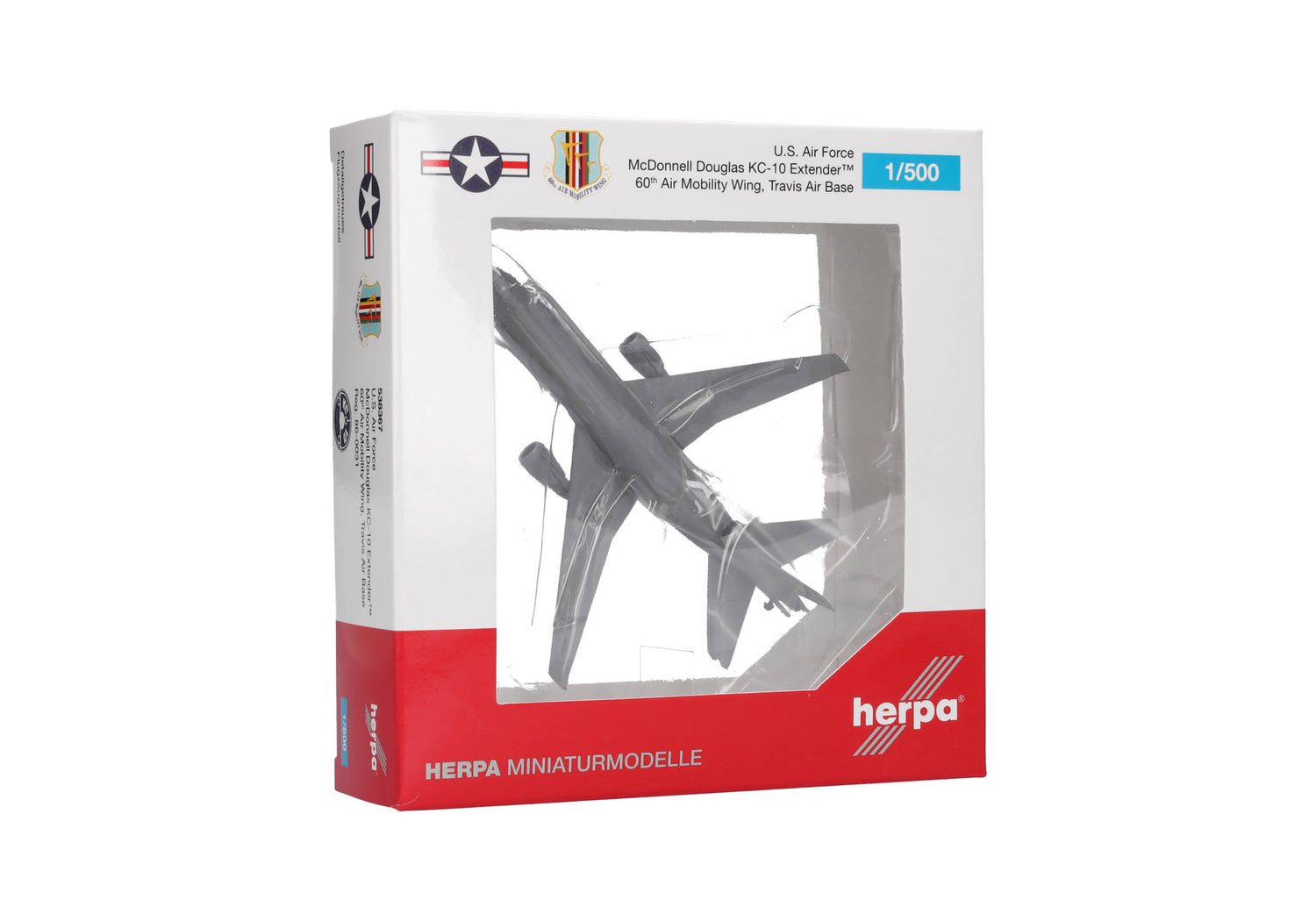 Herpa U.S. Air Force McDonnell Douglas KC-10 Extender - 60th Air Mobility Wing, Travis Air Base – 86-0031 1/500 Aircraft Scale Model