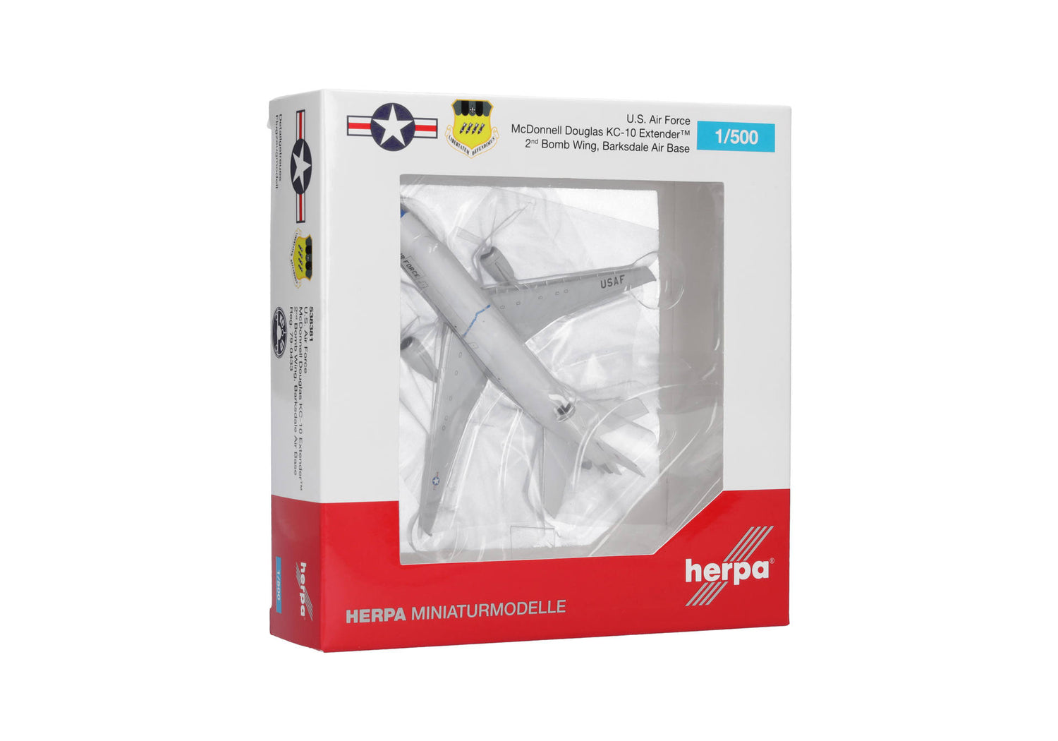Herpa USAF McDonnell Douglas KC-10 Extender - 2nd BW, Barksdale AB (original delivery colors) - 79-0433 1/500 Scale