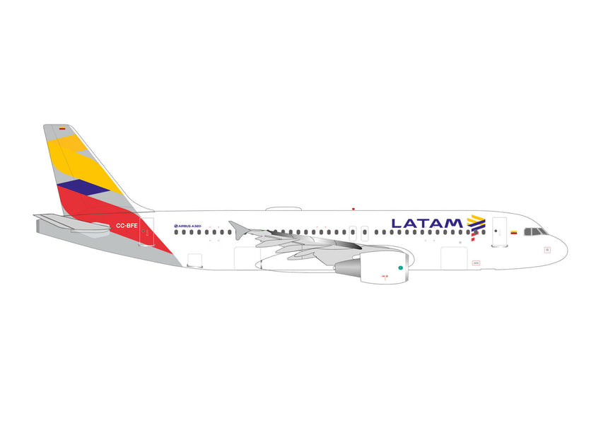 Herpa LATAM Airlines Chile Airbus A320 - Colombia Flag livery - CC-BFE 1/500 Aircraft Scale Model