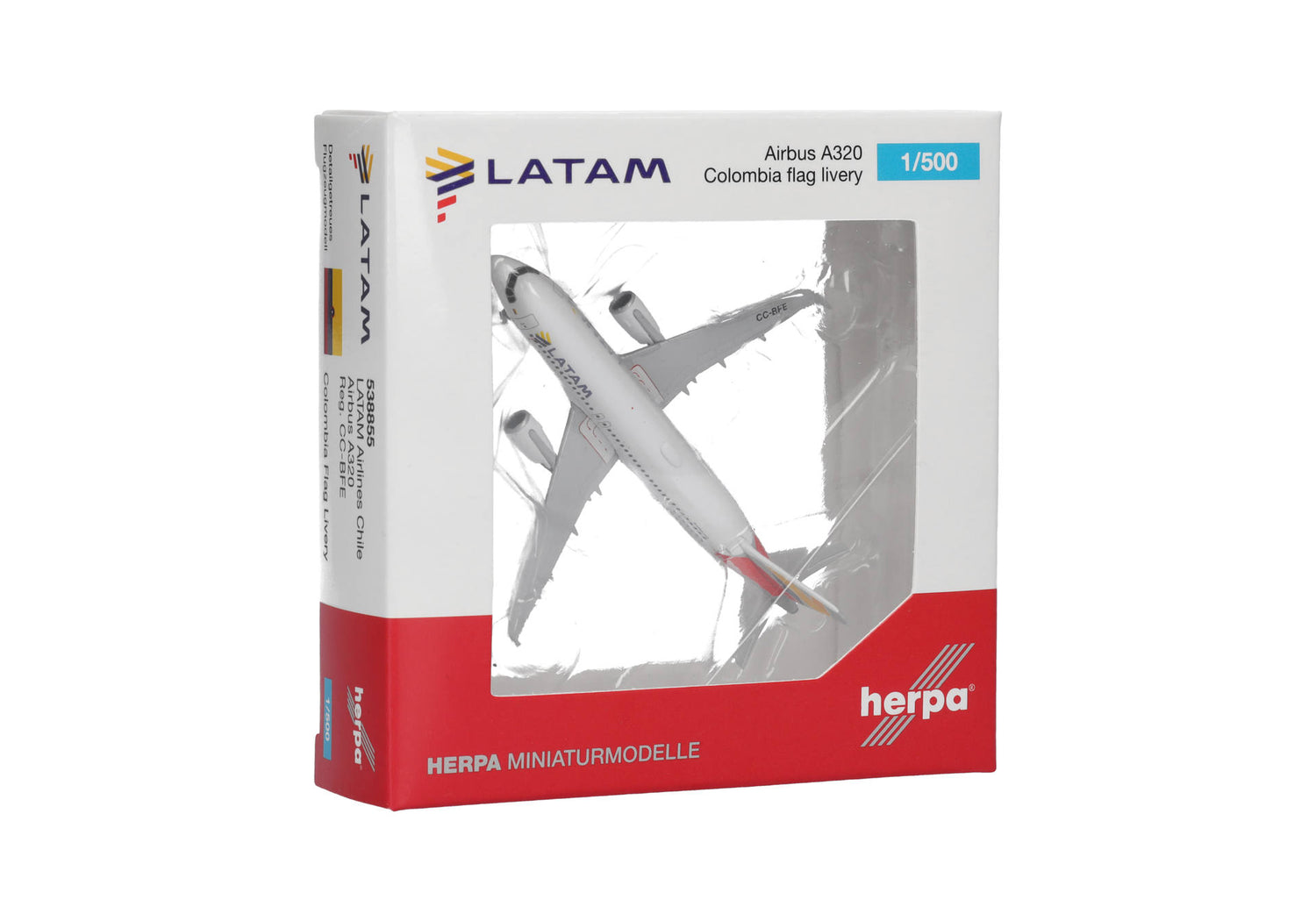 Herpa LATAM Airlines Chile Airbus A320 - Colombia Flag livery - CC-BFE 1/500 Aircraft Scale Model