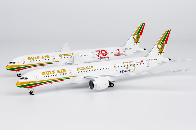 NG Models Gulf Air Boeing 787-9 Dreamliner A9C-FG (1976 retro cs, "75 Years" sticker) 1/400 Aircraft Scale Model