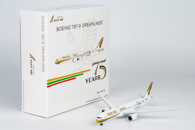 NG Models Gulf Air Boeing 787-9 Dreamliner A9C-FG (1976 retro cs, "75 Years" sticker) 1/400 Aircraft Scale Model