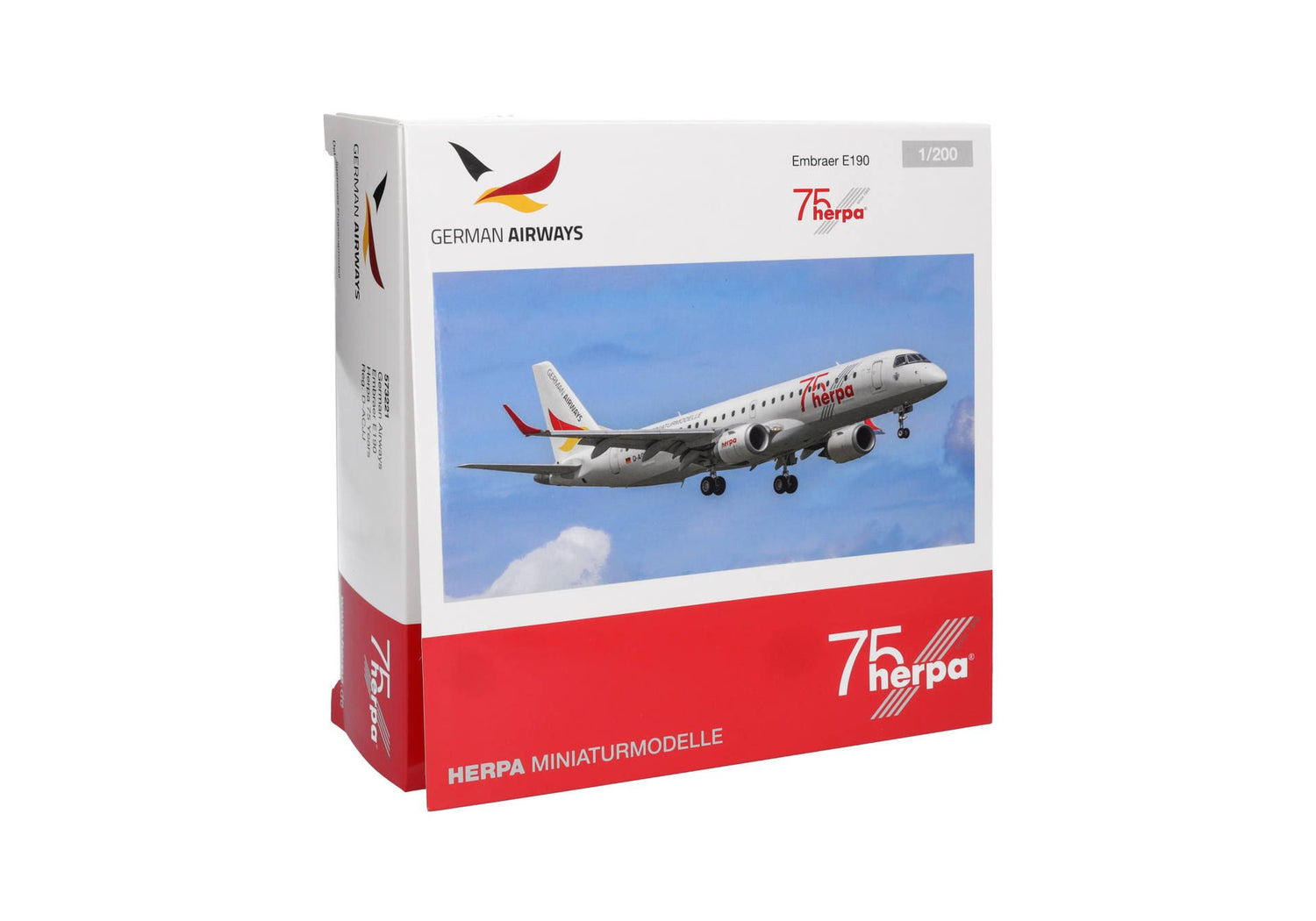 Herpa German Airways Embraer E190 "Herpa 75 Years" 1/200 Aircraft Scale Model