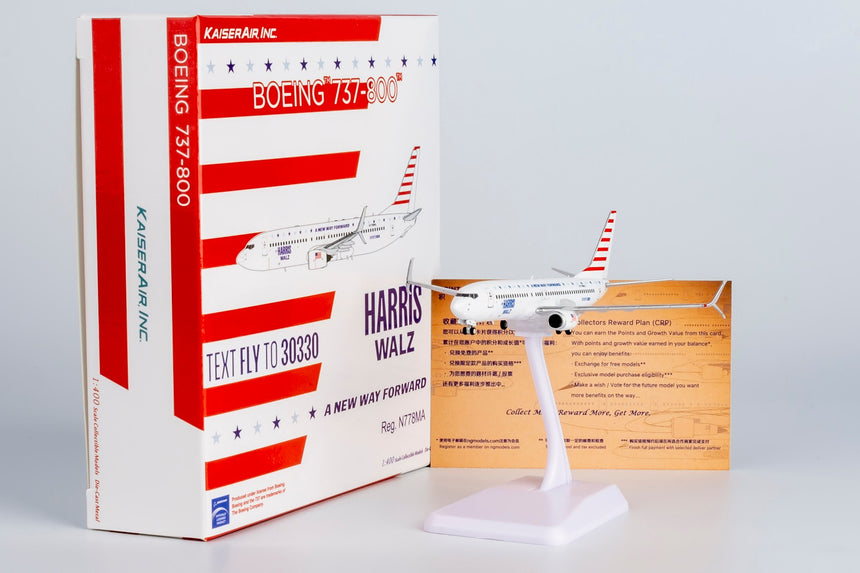 NG Models KaiserAir "Harris/Walz Campaign Plane; with scimitar winglets" Boeing 737-800/w N778MA 1/400 Scale