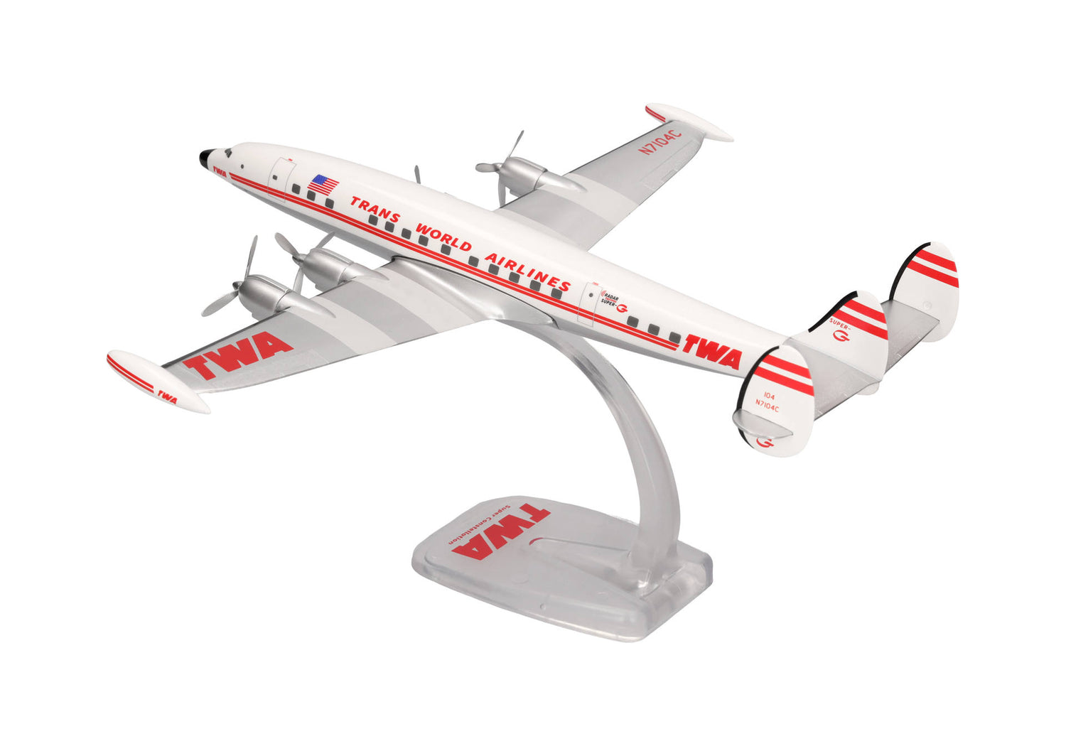 Herpa Snap Fit TWA Trans World Airlines Lockheed L-1049G Super Constellation - N7104C 1/125 Scale