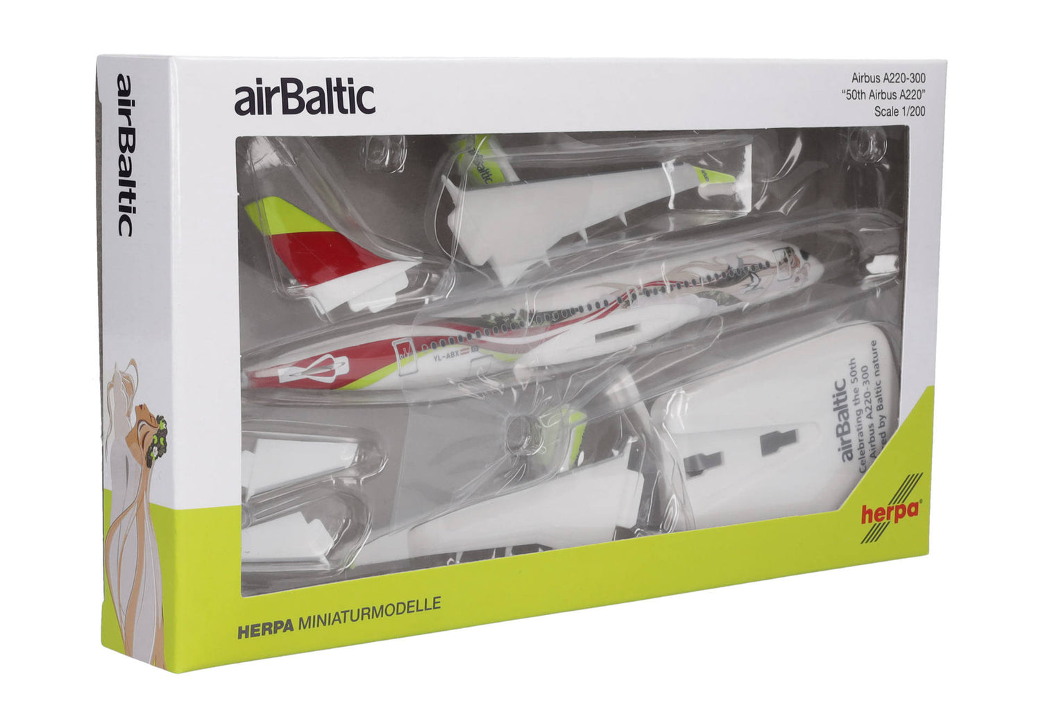 Herpa Snap Fit airBaltic Airbus A220-300 "50th A220" - YL-ABX 1/200 Scale