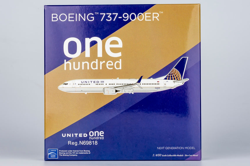 NG Models United Airlines Boeing 737-900ER/w N69818 CO-UA merged livery; with scimitar winglets; with one hundred title 1/400 Scale