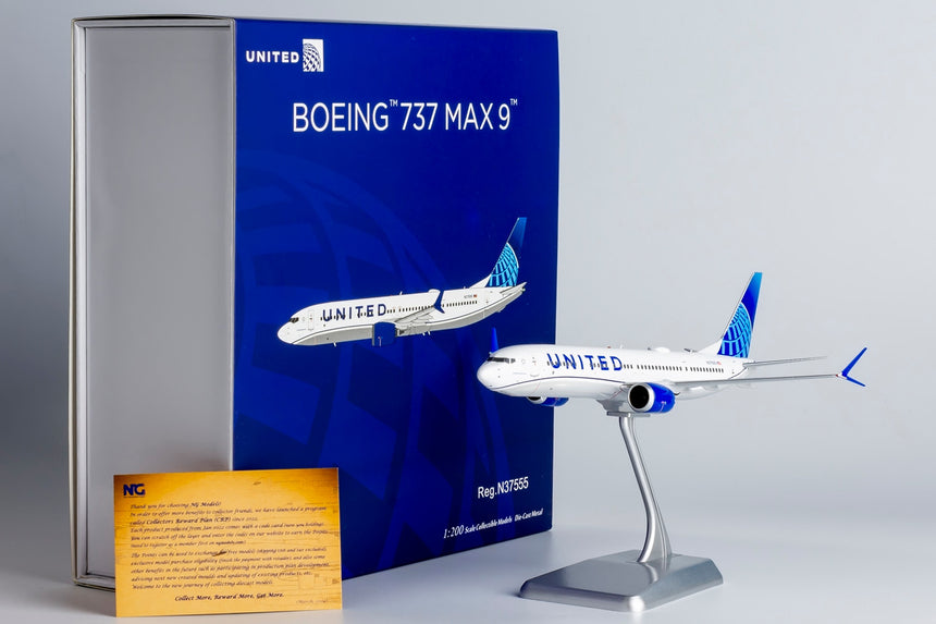 NG Models United Airlines Boeing 737 MAX 9 N37555(Blue Evolution livery; with metal stand) 1/200 Scale