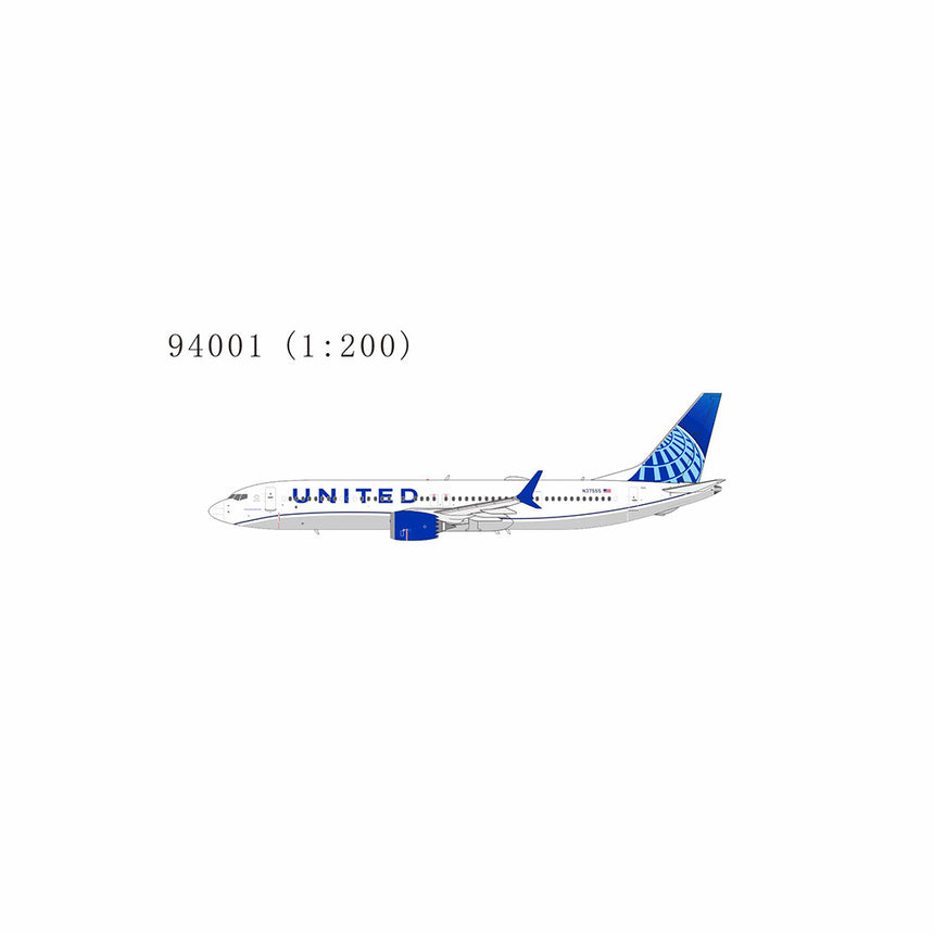 NG Models United Airlines Boeing 737 MAX 9 N37555(Blue Evolution livery; with metal stand) 1/200 Scale