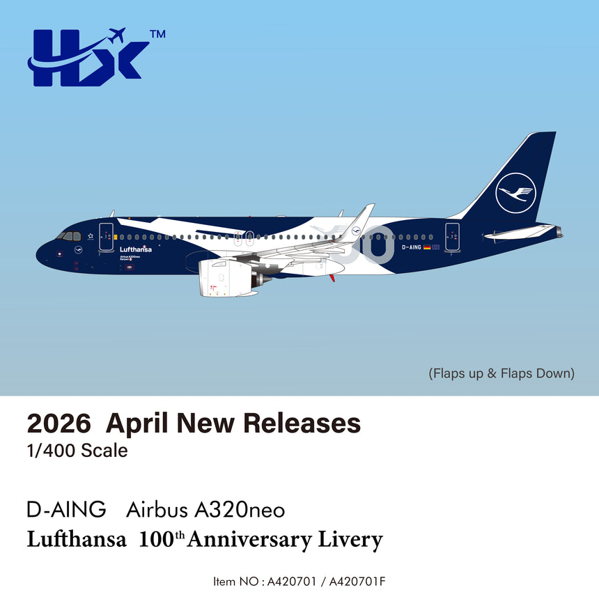 HX Models Lufthansa Airbus A320NEO "100 Years" D-AING 1/400 Aircraft Scale Model