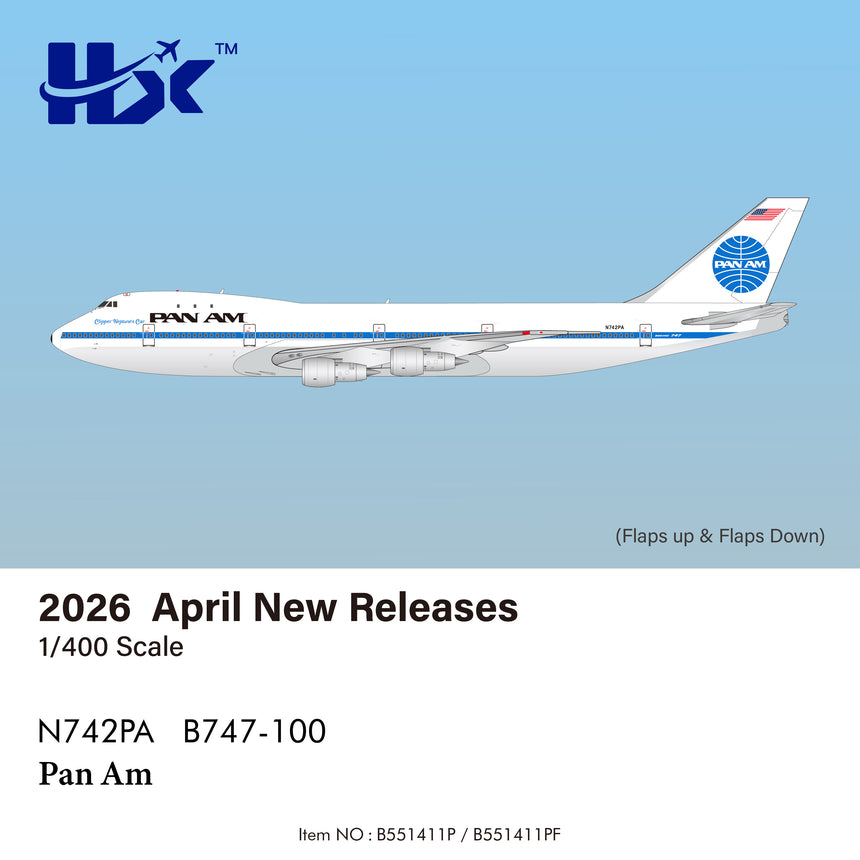 HX Models Pan Am Boeing B747-100 "Clipper Neptune's Car" N742PA 1/400 Aircraft Scale Model