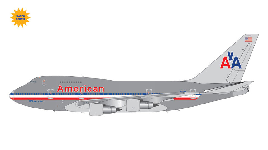 GeminiJets American Airlines Boeing B747SP N601AA “747 LuxuryLiner” (polished; flaps down) 1/200 Aircraft Scale Model
