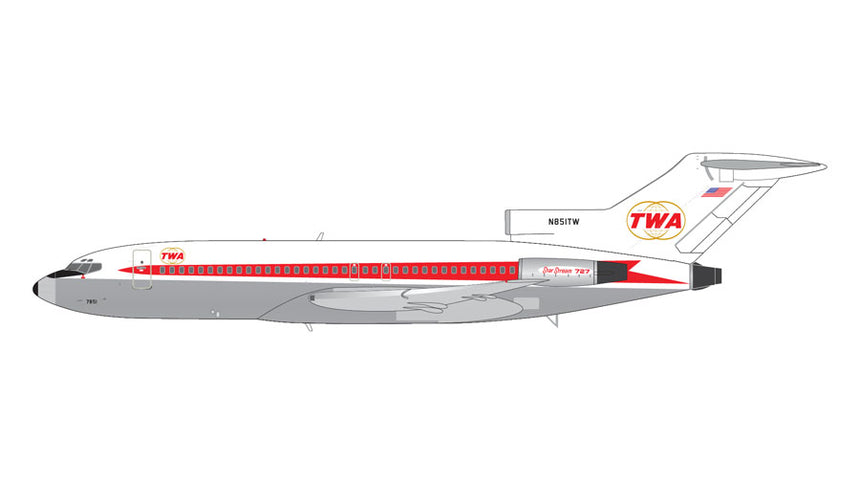 GeminiJets Trans World Airlines (TWA) Boeing B727-100 N851TW “Star Stream” liv. (upgraded stand) 1/200 Scale