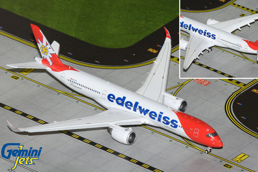 GeminiJets Edelweiss Air Airbus A350-900 HB-IHC (Flaps Down) 1/400 Aircraft Scale Model