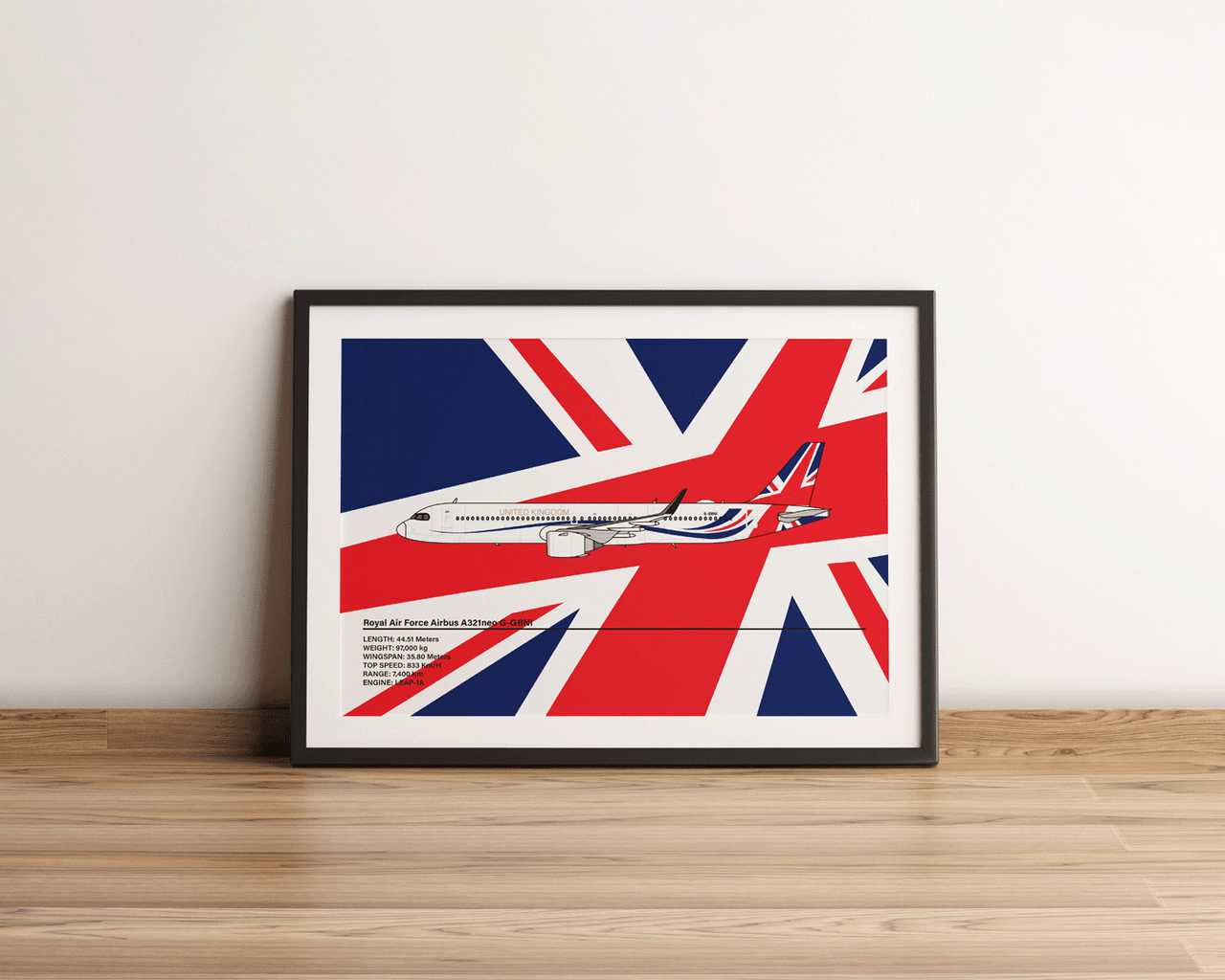 RAF 'UK Government' Airbus A321neo G-GBNI A3 Landscape Poster
