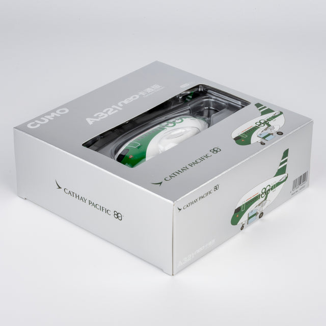 CUMO Wings Airbus A321neo Cute Aircraft Model – Cathay Pacific 80th Anniversary Retro Livery - Snap-Fit ABS Collectible with Display Stand 10.5×12.5×7.5 cm
