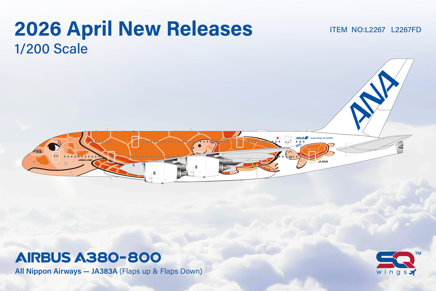 SQ Wings All Nippon Airways Airbus A380 JA383A "Flaps Down" 1/200 Aircraft Scale Model