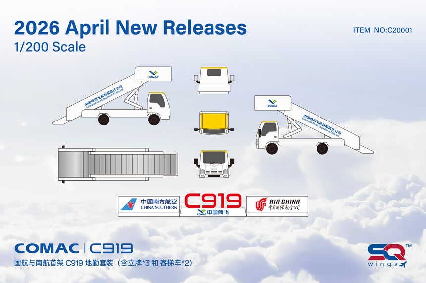 SQ Wings Boarding Stairs (2) + Display Podium (3) COMAC C919 1/200 Scale
